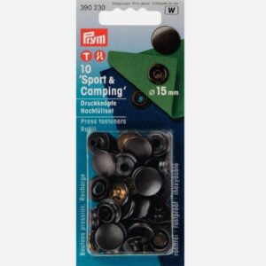 Press fasteners ‘Sport & Camping’ refill packs Great quality heavy fastening press fasteners from Prym. These are refills for the popular heavy fastening sports and camping press fasteners, this pack does not contain a tool to apply them.