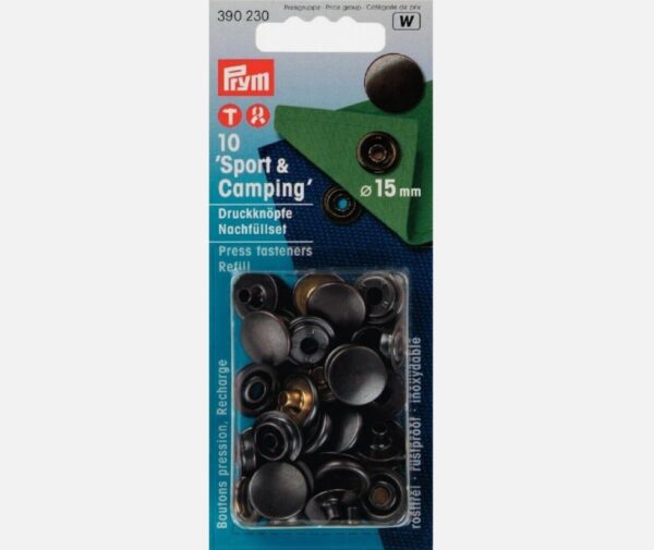 Press fasteners ‘Sport & Camping’ refill packs Great quality heavy fastening press fasteners from Prym. These are refills for the popular heavy fastening sports and camping press fasteners, this pack does not contain a tool to apply them.