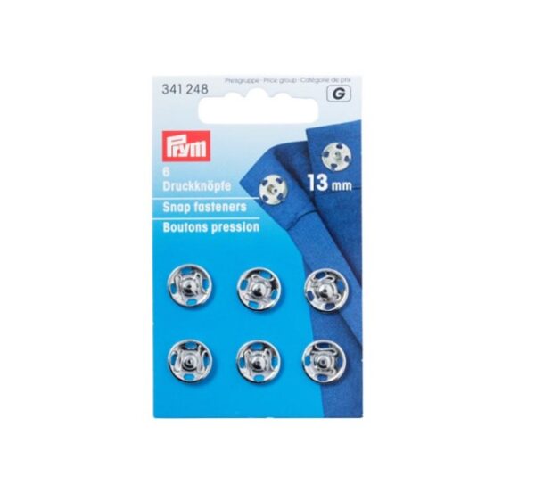 Prym Brass Sew-on snap fasteners 13mm - Silver set of 6