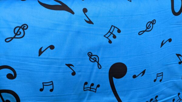 Blue music notes cotton poplin, buy printed cotton poplin at sewing direct