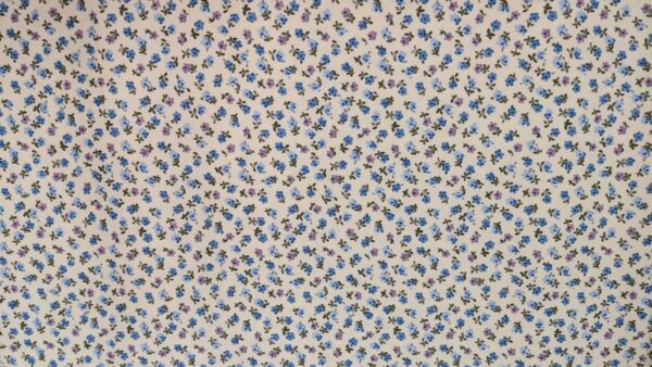 cream and blue ditsy floral cotton poplin, buy printed cotton poplin at sewing direct