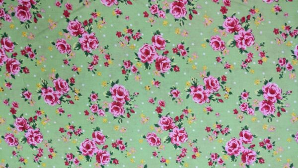 Floral on lime background print cotton poplin, buy printed cotton poplin at sewing direct