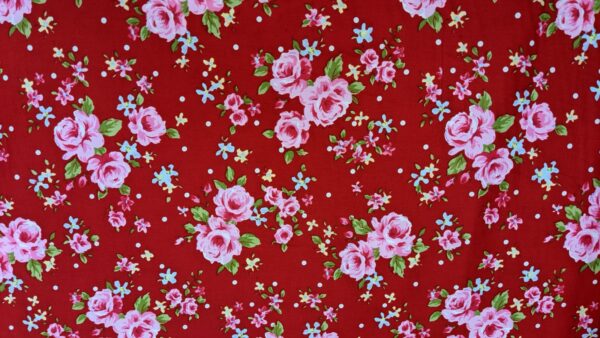 Red floral print cotton poplin, buy printed cotton poplin at sewing direct