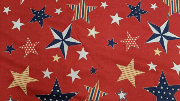 Red blue navy multi star print cotton poplin, buy printed cotton poplin at sewing direct