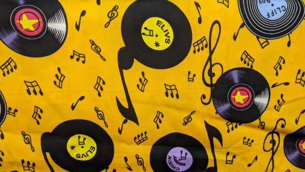 yellow records cotton poplin, rock and roll cotton printbuy printed cotton poplin at sewing direct