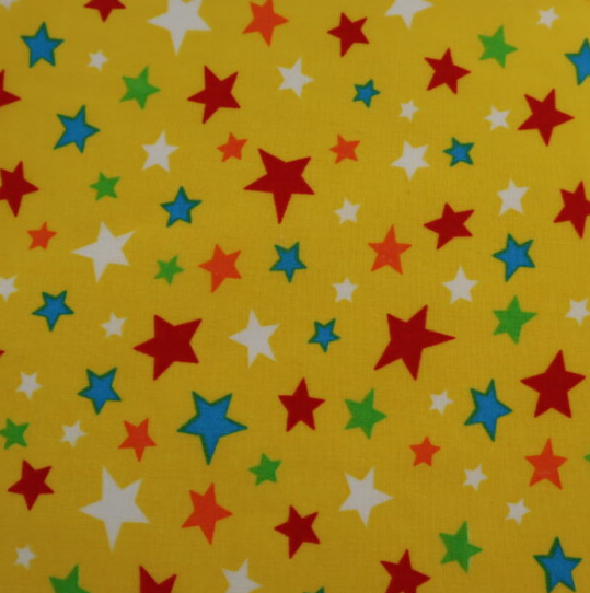 Poly Cotton Prints, Polyester Cotton Prints, Buy Poly Cotton Prints at Sewing Direct, Yellow and Multicoloured Star Print Poly Cotton