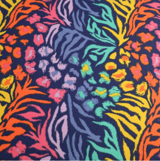 Poly Cotton Prints, Polyester Cotton Prints, Buy Poly Cotton Prints at Sewing Direct, Rainbow Animal Print Poly Cotton, Rainbow Tropical Patterned Poly Cotton