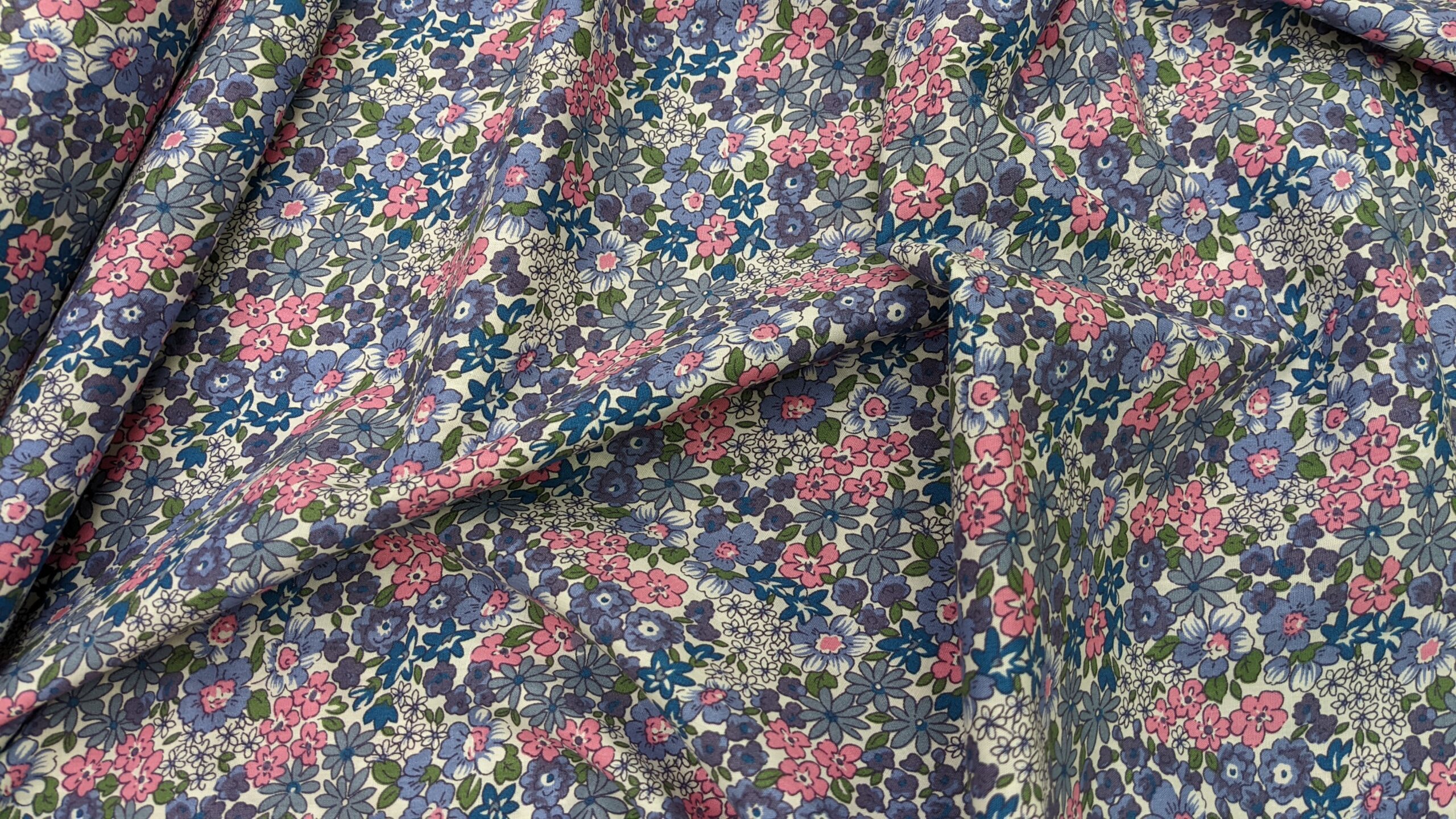 100% Cotton Print - Blue and Pink Floral - Sewing Direct