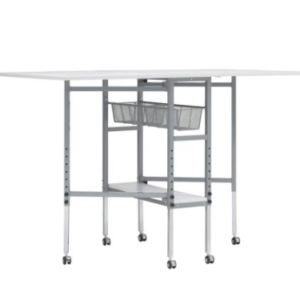 Adjustable Fabric Cutting Table with Grid & Storage Silver and White - Sewing Direct