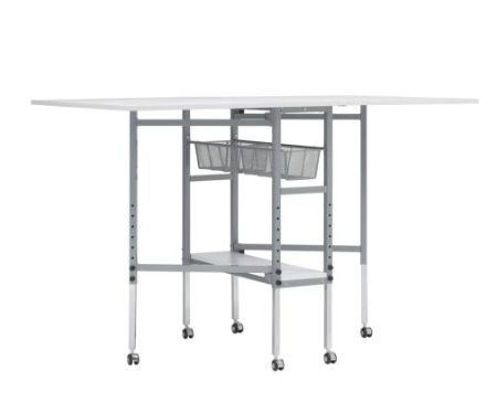 Adjustable Fabric Cutting Table with Grid & Storage Silver and White - Sewing Direct