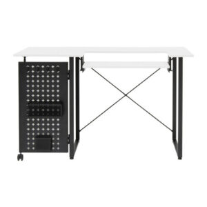 Sewing Table With Fold Out Storage Panel in White - Sewing Direct
