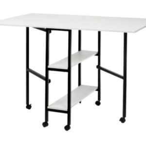 Quilting/Fabric Cutting Table, White with Black Legs and Wheels - Sewing Direct