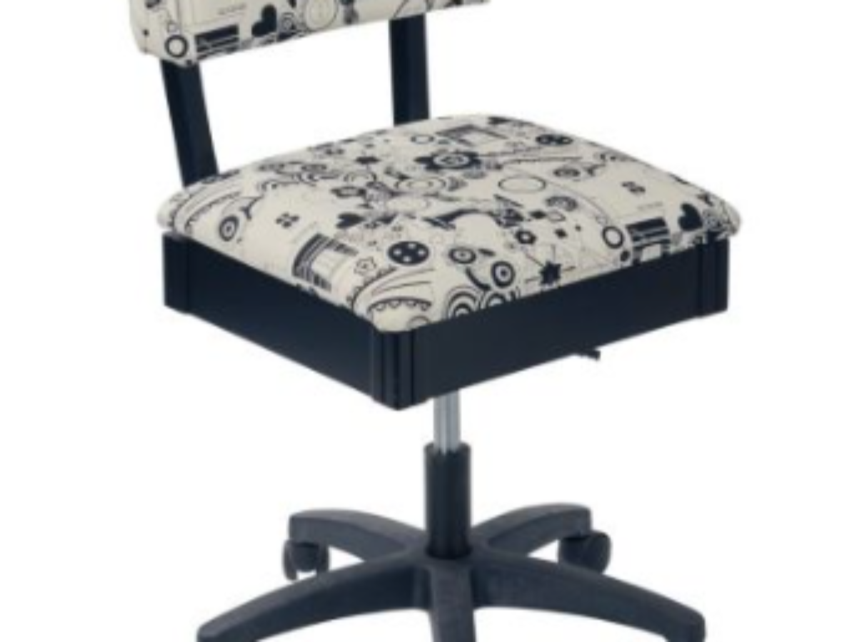 Hydraulic Sewing Chair Black and White with Notions Design