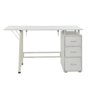 Large White Sewing Table with 3 Drawers, with Adjustable Platform - Sewing Direct