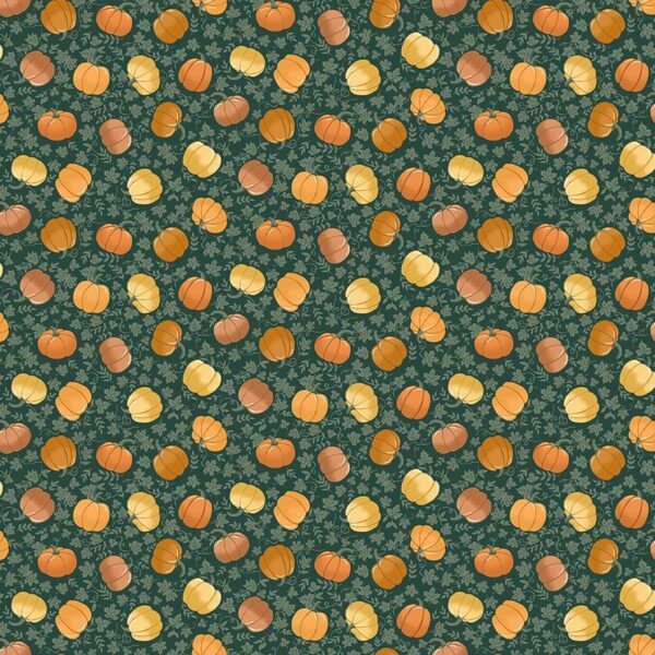 Makower Hello Autumn Pumpkin Spice Green - Sewing Direct