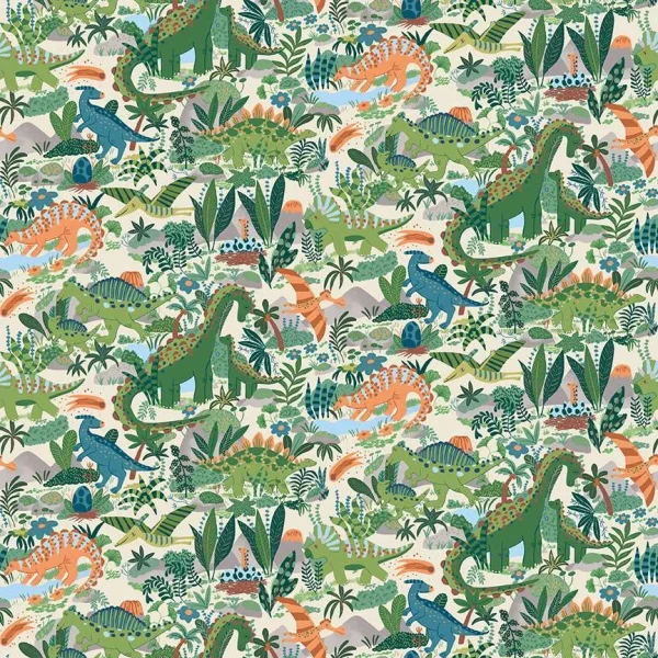 Prehistoric by Makower UK - Prehistoric Paradise Cream- buy from Sewing Direct