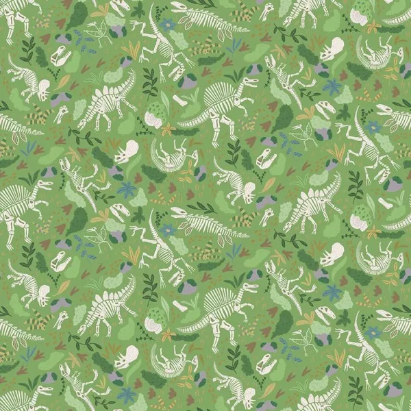 Prehistoric by Makower UK - Prehistoric Fossils Green