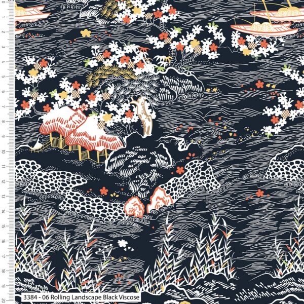 Viscose V&A Serenity in Japan Rolling Landscape Black - Sewing Direct