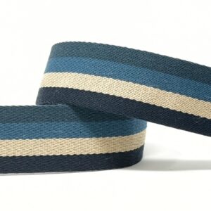 Bag Webbing - 38mm Polyester Stripe Webbing - Blues/Natural - Sewing Direct