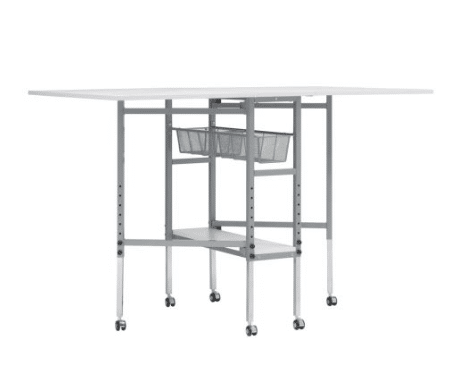 Adjustable Fabric Cutting Table with Grid & Storage - Silver and White