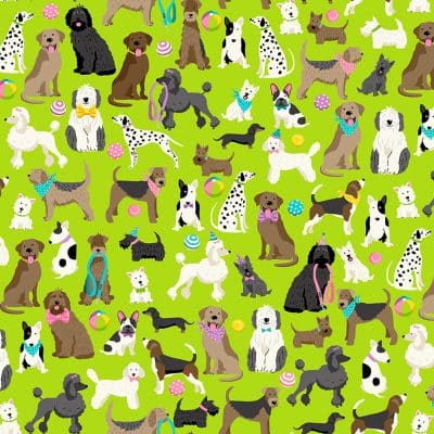 Makower - Furry Friends - Green - 2541/G Dogs