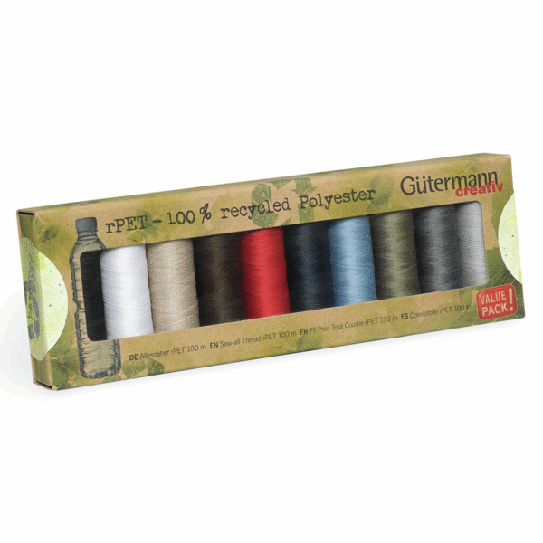 Gutermann Thread Set: Sew-All: Recycled (rPET): 10 x 100m: Assorted