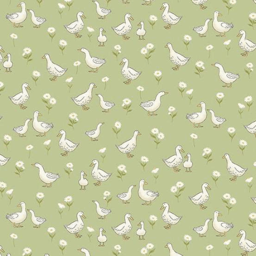 Makower Fabric Little ones Green Duck