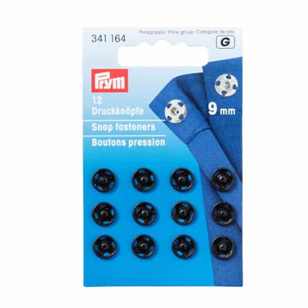 Prym Brass Sew-on Snap Fasteners 9mm - Black