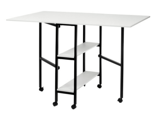 Quilting/Fabric Cutting Table - White with Black Legs and Wheels