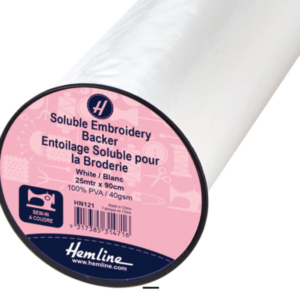 Embroidery Backer: Water Soluble: 25m x 90cm: White