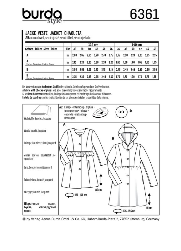 Burda Style Pattern B6361 Women's Jacket - Image 3
