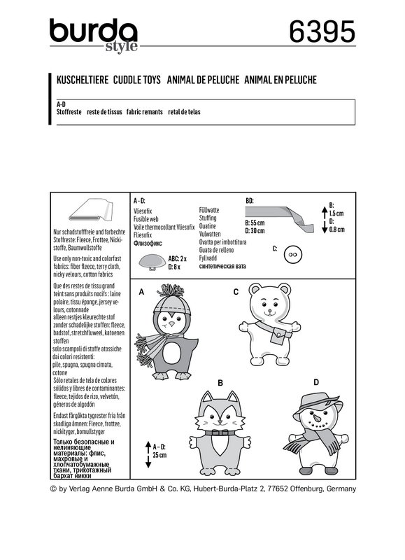 Burda Style Pattern B6395 Stuffed Animals - Image 5