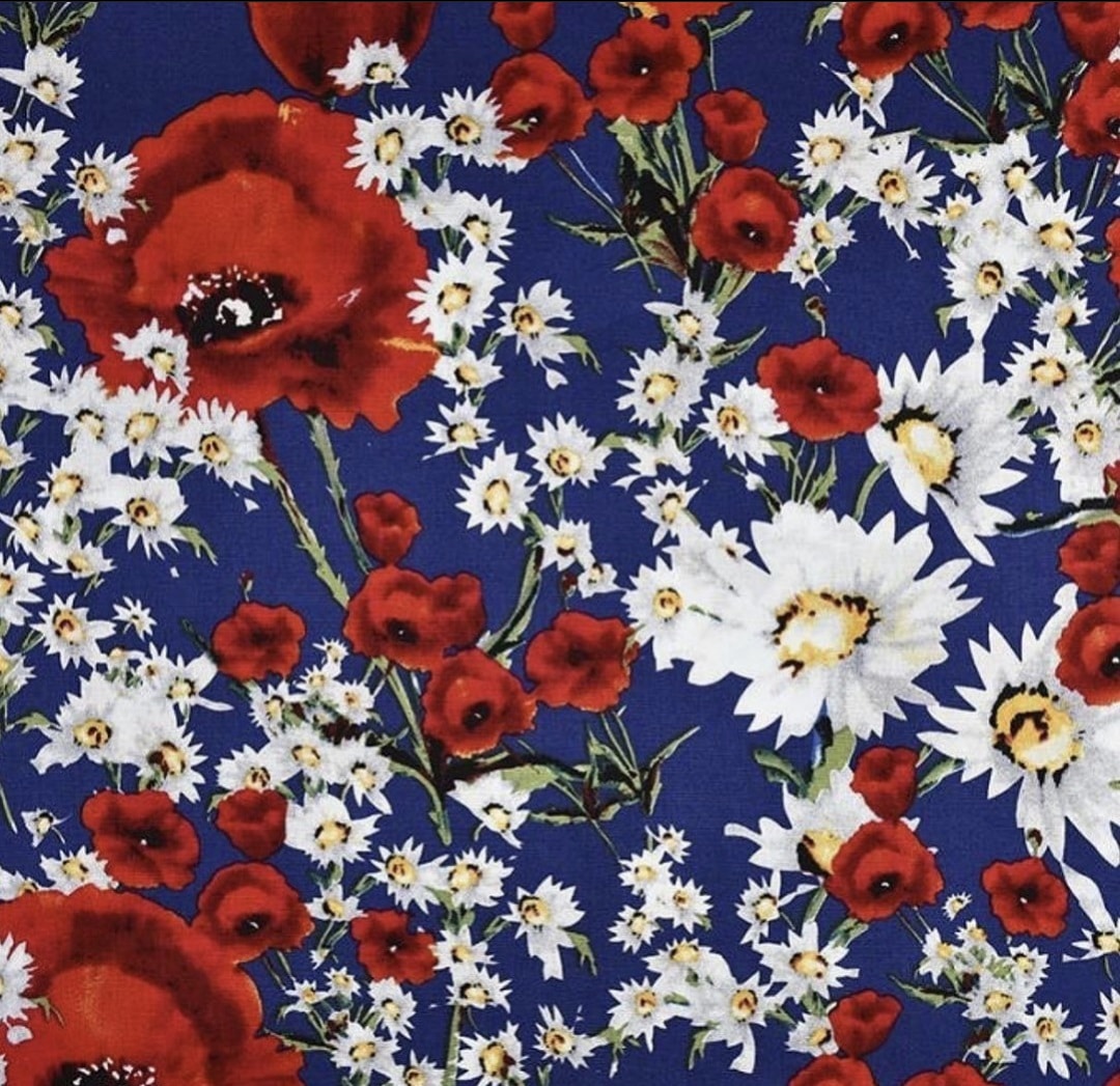 100% Cotton Print - Poppies and Daisies