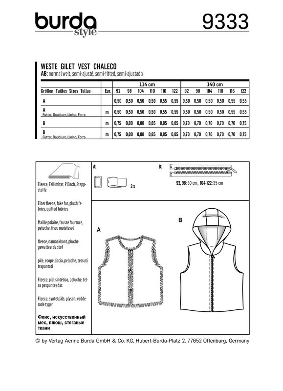 Burda Style Pattern B9333 Child's Fur Vest - Image 5